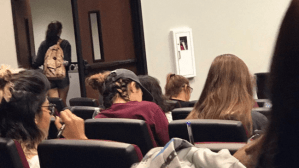 Student exits Dr. McGee’s lecture hall. Source: Twitter user @amvrion. 